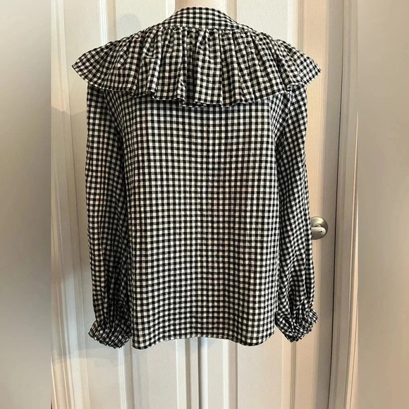 Zara Gingham printed Ruffled black/ white Blouse size S‎ - Picture 5 of 11